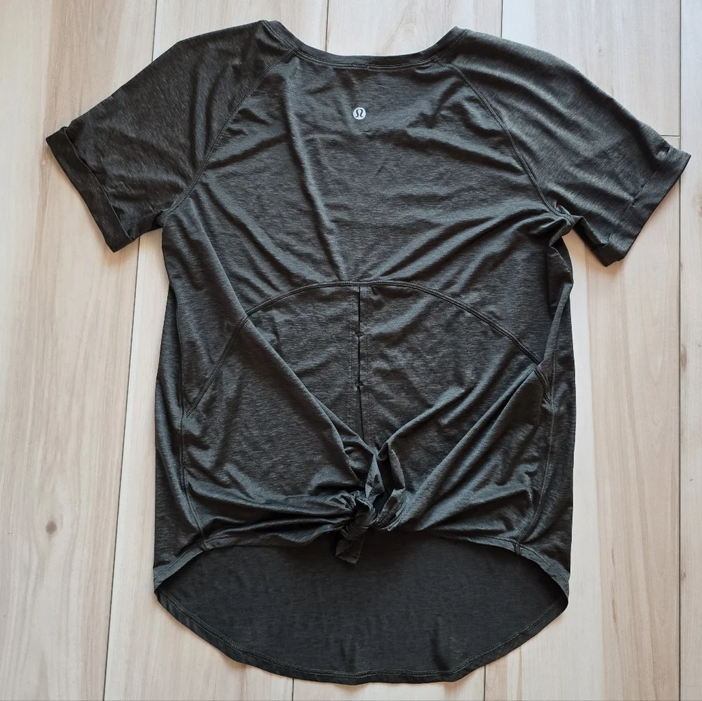 Lululemon Open Up Tie Back Tee In Dark Olive